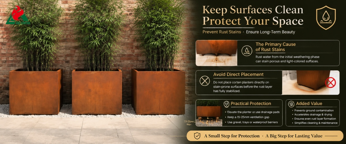 Do Not Place the Corten Planter Directly on Surfaces Prone to Staining